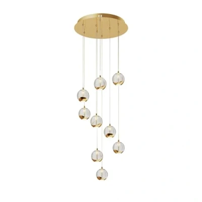 Immagine di Lucande lampada a sospensione &#039;Hayley&#039; (Design) colore Oro, in Metallo ad es. Soggiorno &amp; Sala da pranzo (9 luci, lampadina inclusa) vetro,