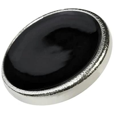 Immagine di AERZETIX C56811 Set di 12 Bottoni a coda rotondi decorativi 25x10mm per cucire 40L L40 colore nero/argento apertura 4mm in metallo merceria abbigliamento cucito moda