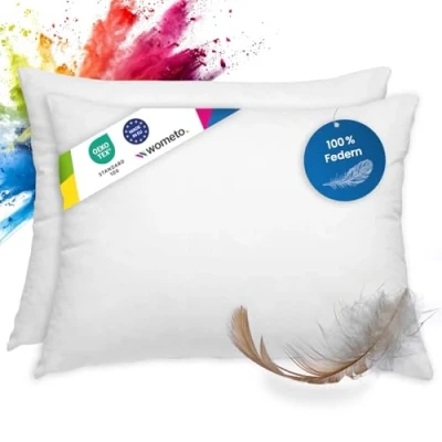 Immagine di WOMETO 2 cuscini in piuma OekoTex morbido, Tessuto, bianco, 40 cm x 60