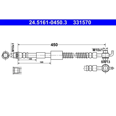 Immagine di ATE 24.5161 0450.3 Tubi Freno 450 CITROËN: C4 II Hatchback, DS4 PEUGEOT: 308 I Hatchback