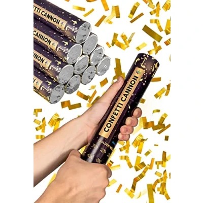 Immagine di 10 Cannoni Spara Coriandoli Colore Oro 30cm Flusso di 5 8 Metri Facili e Sicuri da Usare Per Interni ed Esterni