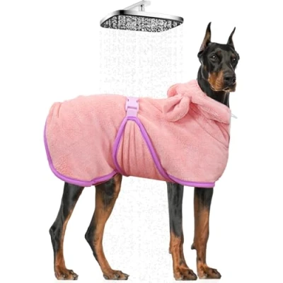 Immagine di WUFANC accappatoio per cani e gatti, con cappuccio, super assorbente ad asciugatura rapida, tutti i gatti cani, asciugamano morbido rosa, cinque misure (XL)