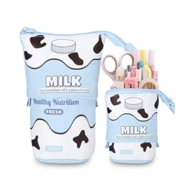 Immagine di Xespis Astuccio Telescopico, Scuola con Zip, Portapenne 2 in 1, Bambina, Legami, Cancelleria, per Bambini, Ragazze e Ragazzi come Regalo (latte)