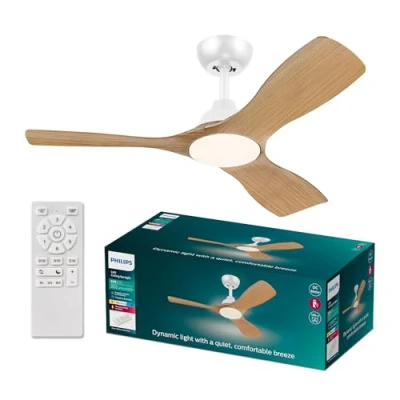 Immagine di PHILIPS Olas Ventilatore, 3 Pale, Luce LED 24W, Motore DC, temperature di Colore (3000K 4300K 6500K), 106 cm, Dimmerabile, Bianco, con telecomando