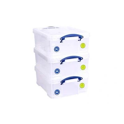 Immagine di Really Useful Box, Scatola portaoggetti da 18 litri, 3 pezzi, 480 x 390 200 mm, per 93 CD/44 DVD, colore: trasparente