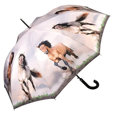 Immagine di VON LILIENFELD® Ombrello Cavalli selvatici Pioggia Lungo Classico Automatico Donna Uomo Bambini