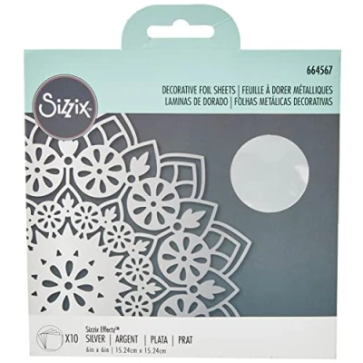 Immagine di Sizzix 664567 Fogli Decorativi Effectz, 15 x 15,2 cm, 10 argentati, di Alluminio Argento, taglia unica