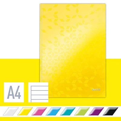 Immagine di Leitz WOW Quaderno a Righe per Appunti con Copertina Rigida, Formato A4, 160 Pagine, Carta 90 gr/mq Certificata FSC, Giallo, 46251016