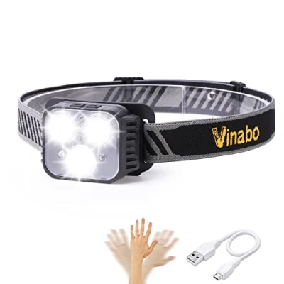 Immagine di Vinabo Torcia Frontale LED con Sensore, Lampada Ricaricabile, 6 Modalità di Illuminazione, Impermeabile Regolabile