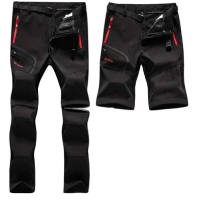 Immagine di SANMIO Pantaloni Trekking Uomo Esterno Asciugatura Veloce Funzionali Leggeri Traspiranti Convertibile Pantaloncini Softshell da Arrampicata Casual Nero, L