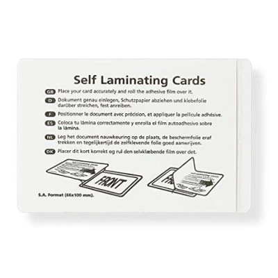 Immagine di Sacchetti di laminazione a freddo autoadesivi, pellicole in PET per sigillare e proteggere foto, menu ecc. senza laminatrice, set 50, ciascuno 66 mm x 100 mm, trasparente