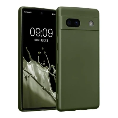Immagine di kwmobile Custodia Compatibile con Google Pixel 7a Cover Protezione Back Case Morbida Silicone TPU Effetto Metallizzato verde metallico