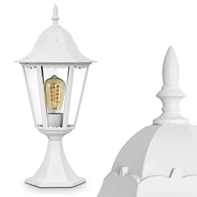 Immagine di lampada con base Hongkong, da esterno in stile antico, fusione di alluminio bianco lastre vetro, luce percorso 49 cm, giardino retrò/vintage, E27, IP44, senza lampadina