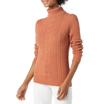 Immagine di Amazon Essentials Maglione A Collo Alto Intrecciato con Screziatura (Taglie Forti Disponibili) Donna, Caramello, XXL
