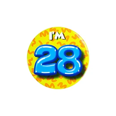 Immagine di PD Party 6014728 Compleanno Distintivo/Spillo Badge Celebrazione Festa I&#039;m 28, Multicolore, 5.5cm Lunghezza x Larghezza 0.5cm Altezza