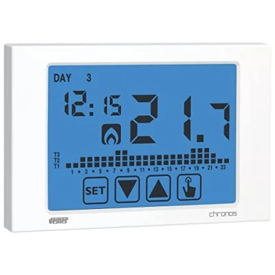 Immagine di VEMER VE451100 CHRONOS BATTERIA Cronotermostato Digitale da Parete, Display Touch Screen, Programmazione Settimanale, Alimentazione Batteria, Bianco