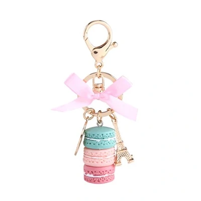 Immagine di Asixx Portachiavi colorato a forma di macaron con torre Eiffel in resina e lega per ciondolo borsa auto (verde)