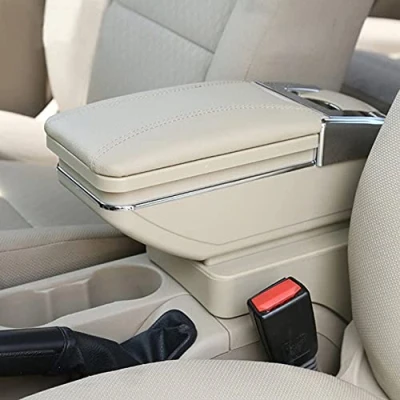 Immagine di Beige del box auto Center console bracciolo Contenitore braccioli Compatibile con Volkswagen VW Polo Mk4 (9N/9N3) 2002 2003 2004 2005 2006 2007 2008 2009