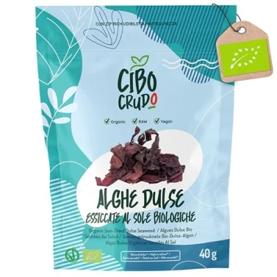 Immagine di Alga Dulse Bio Cruda 40g. Alghe Essiccate Al Sole Ricca di Proteine Vitamine Iodio Ferro e Potassio. Raw Seaweed.