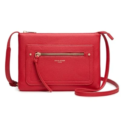 Immagine di David Jones Borsa a tracolla da donna piatta piccola borsetta indossata spalla in similpelle PU classica elegante città 2 tasche per telefono shopping viaggio, rosso,