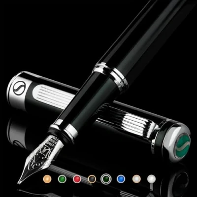 Immagine di Scriveiner Stilografica verde scuro Splendida penna di lusso con finitura cromata, pennino (medio), miglior set penne regalo per uomini e donne, professionali, direzionali, l&#039;ufficio