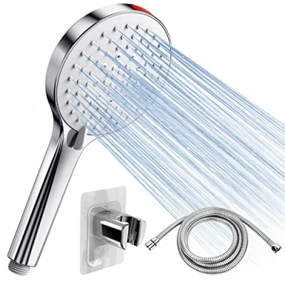 Immagine di SREWOHS soffione doccia e tubo flessibile da 1,6 m Set ad alta pressione per a bassa universale grande con 5 modalità, getto di scarico la