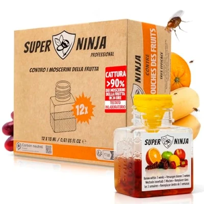 Immagine di Super Ninja Trappola per Mosche della Frutta 12 Trappole Ecologiche ad alta Efficacia Interni Facile da Usare Fino a 3 Settimane Flacone