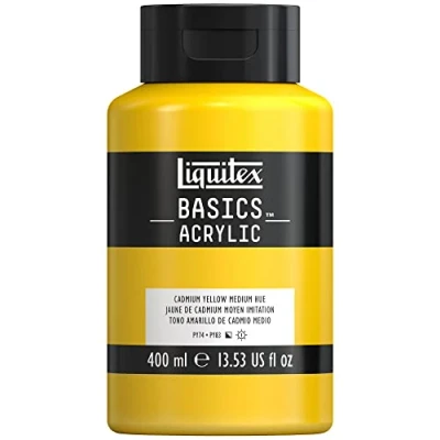 Immagine di Liquitex 8870315 Basics Pittura acrilica, Pigmenti per artisti monopigmentati, Resistente alla luce, durevole nel tempo, Finitura satinata, Flacone da 400 ml Giallo Di Cadmio Medio Imitazione
