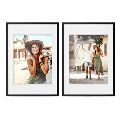 Immagine di PHOTOLINI 3D cornici 50x70 cm nero, cornice profonda con vetro e passe partout, set di 2 per oggetti fino a 1,5 profondità, legno MDF perfetta il fai da te come regalo