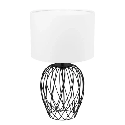 Immagine di Eglo lampada da tavolo Nimlet, a luce singola, skandi, illuminazione comodino, soggiorno, in tessuto bianco e metallo nero, con interruttore, presa E27