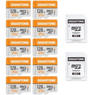 Immagine di Gigastone Scheda di Memoria Micro SDXC da 128 GB e Adattatore SD, Set 10, A1 U3 4K, Fino a 95 MB/s Lettura, 40 Scrittura per Videocamere Tavoletta Dashcam GoPro Canon Nikon DJI Drone