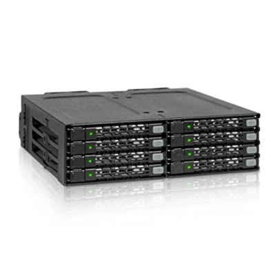 Immagine di ICY DOCK Gabbia backplane rack rimovibile robusto, enclosure interamente in metallo Hot Swap per 8 unità SSD SATA/SAS da 2,5&quot; o HDD 1 alloggiamento 5,25&quot; ToughArmor MB998SP B