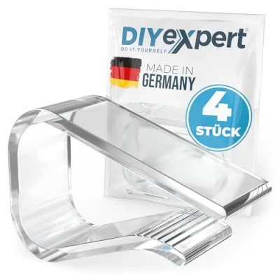 Immagine di Set di 4 mollette per tovaglia DIYexpert tavoli fino a 27 mm, in plastica trasparente