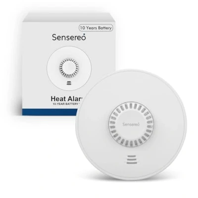 Immagine di Sensereo Allarme termico autonomo per 10 anni, rilevatore di calore case e uffici, batteria sigillata da anni con pacchetto installazione incluso, conforme alla norma BS 5446 2:2003
