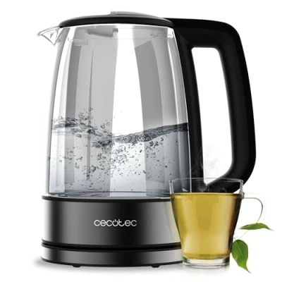 Immagine di Cecotec Bollitore Elettrico per Acqua da 1,7 L ThermoSense 340 Clear. 2200W, Corpo in Vetro di Borosilicato Alta Qualità, Indicatore Luminoso, Base con Rotazione a 360º, Sistema Sicurezza