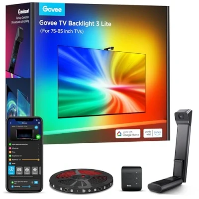 Immagine di Govee Luci LED TV WiFi RGBICW da 5 M con Fotocamera, Retroilluminazione 3 Lite Correzione Fish Eye Funzione, 4 Colori in 1 Lampada, Controllo Vocale e APP, Aplicable a 75 85 pollici