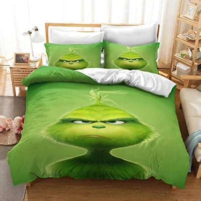 Immagine di Nichiyo, set di biancheria da letto The Grinch copripiumino e federa, microfibra, stampa digitale 3D (copripiumino + federe) (6, Doubie 200 x cm)