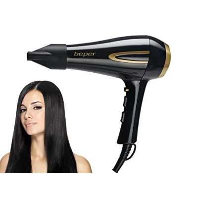 Immagine di BEPER P301ASC001 Phon Professionale con Motore AC Capelli 2200 Watt, 3 Temperature E 2 Velocità, Concentratore Incluso Nero Oro