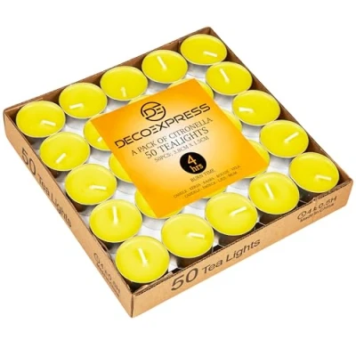 Immagine di Deco Express Lumini Candele Profumate Piccole, 4 o 8 Ore Durata Alla Citronella Confezione da 50 100 (Giallo 50/4 Ora)