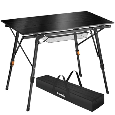 Immagine di TecTake® Tavolo da Campeggio in Alluminio Pieghevole Tina, Regolabile Altezza, Cappucci Plastica Antigraffio, Tavolo, Alluminio, Esterno, Nero