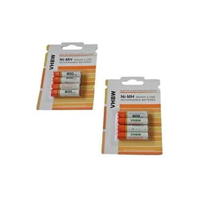 Immagine di vhbw 8x batteria AAA micro compatibile con Yealink W52P telefono fisso cordless (800mAh, 1,2V, NiMH)