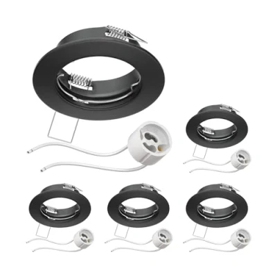 Immagine di ledscom.de 5 pezzi cornice da incasso a soffitto FERE nera opaca (LED/alogena/GU10/MR16/PAR16/50mm) incl. presa GU10