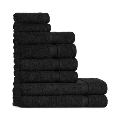 Immagine di Tuiste set di asciugamani %100 cotone, 8 pezzi, 2 da bagno, 4 asciugamani, per ospiti, morbidi e assorbenti, colore: nero