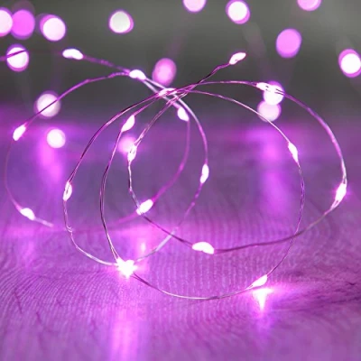 Immagine di Lights4fun Catena di Luci con 20 Micro LED Rosa su Cavo Argento a Pile