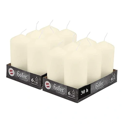 Immagine di Hofer Candele Avorio a Colonna 60 x 120 mm Set di 12 Decorative Cilindriche Colore Lunga Durata 39 Ore Cera Antigoccia Non Profumate Qualità RAL
