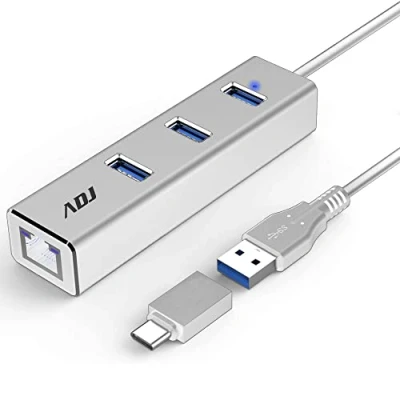 Immagine di Adj Adattatore USB C Ethernet to 3.0, Hub LAN 1000 Mbps Gigabit a RJ45, Convertitore Type C, Ingresso Micro USB, Supporta MacBook PRO/Air, iPad PRO 2020/2018, Surface Book, XPS