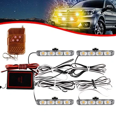 Immagine di 4x4 LED 4 in 1 Strobe Spia DC12V Emergenza lampeggiante Luce Ambulanza Polizia Telecomando senza fili stroboscopica auto Accensione esterna(Ambra)