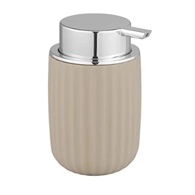 Immagine di WENKO Dispenser di sapone Agropoli beige, dosatore riempibile per liquido e lozione, in plastica qualità dalla forma superficie smerigliata, 7,5x12x9cm, capacità 250ml