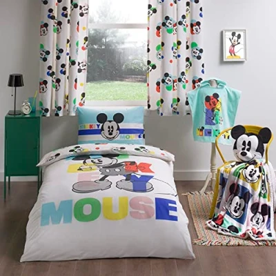Immagine di Disney Home Mickey Mouse Set copripiumino double face face, 100% cotone, per letto singolo, 2 pezzi, multicolore, 135 x 200 cm + 50 70