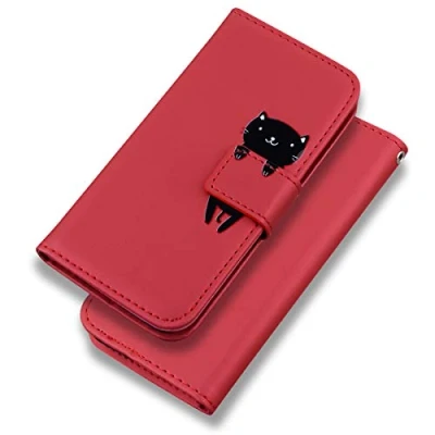 Immagine di Bartern Cover per iPhone 7/8/SE 2020/SE 2022,Cartone Animato Gatta Flip Wallet Case in Pelle con Slot Schede Magnetica a Scatto e Funzione Di Appoggio,Custodia SE 2./3.,Rosso